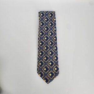 💎 VINTAGE 70s / 80s Grenada by Excello Necktie - Navy Blue & Yellow Geometric